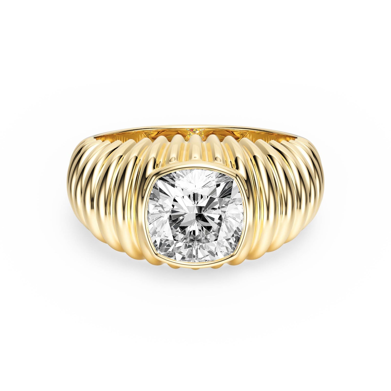 Pleated Cushion Lab Diamond Signet Ring - R1265 in Ready Rings by 18 KARATS INC.
