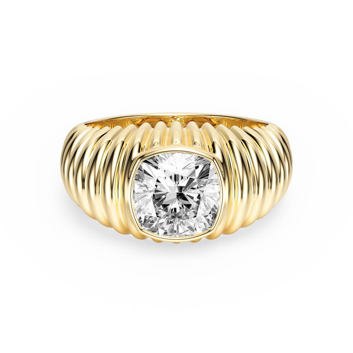 Pleated Cushion Lab Diamond Signet Ring - R1265 in Ready Rings by 18 KARATS INC.