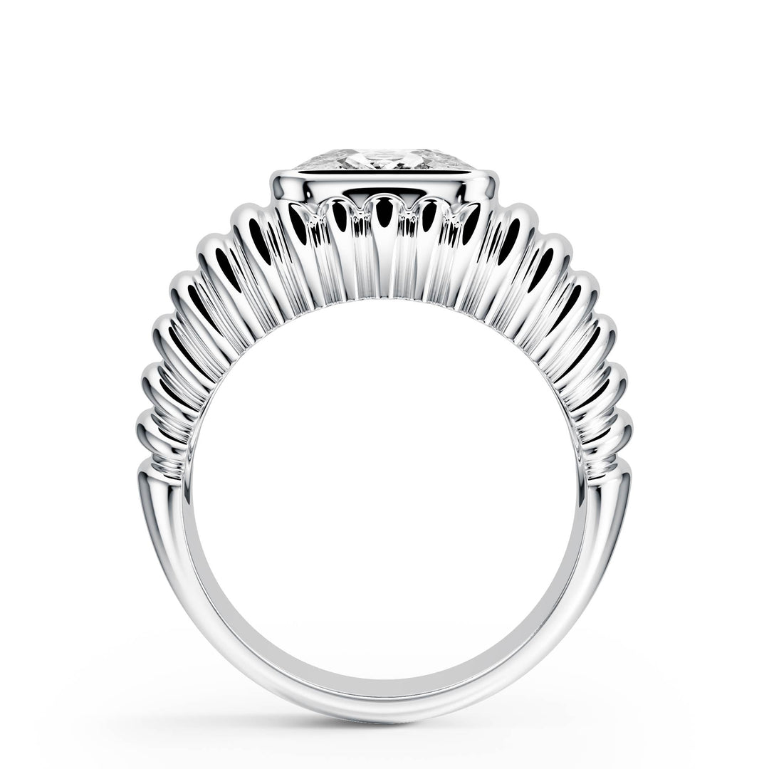 Pleated Elongated Cushion Lab Diamond Signet Ring - R1265 in Ready Rings by 18 KARATS INC.