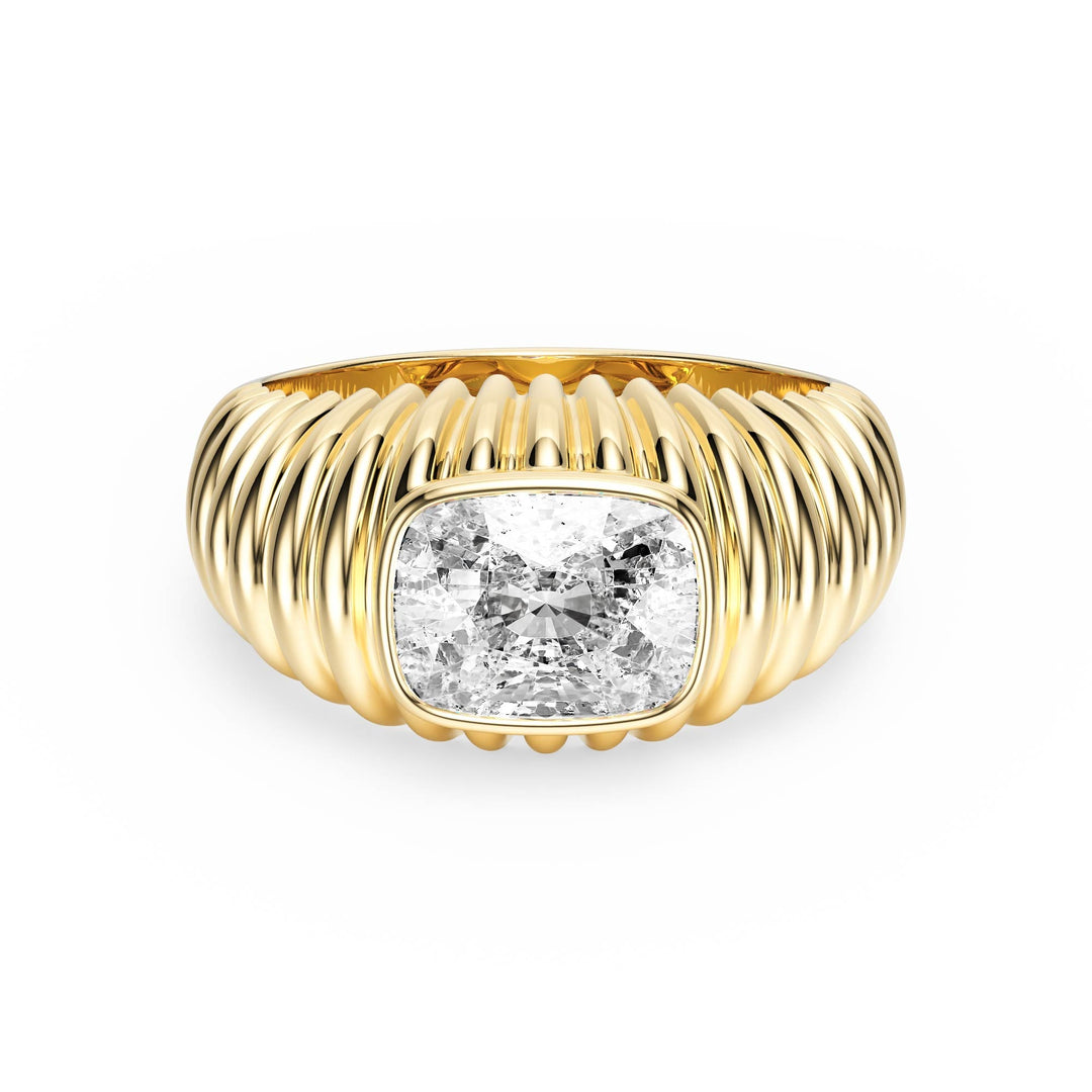 Pleated Elongated Cushion Lab Diamond Signet Ring - R1265 in Ready Rings by 18 KARATS INC.