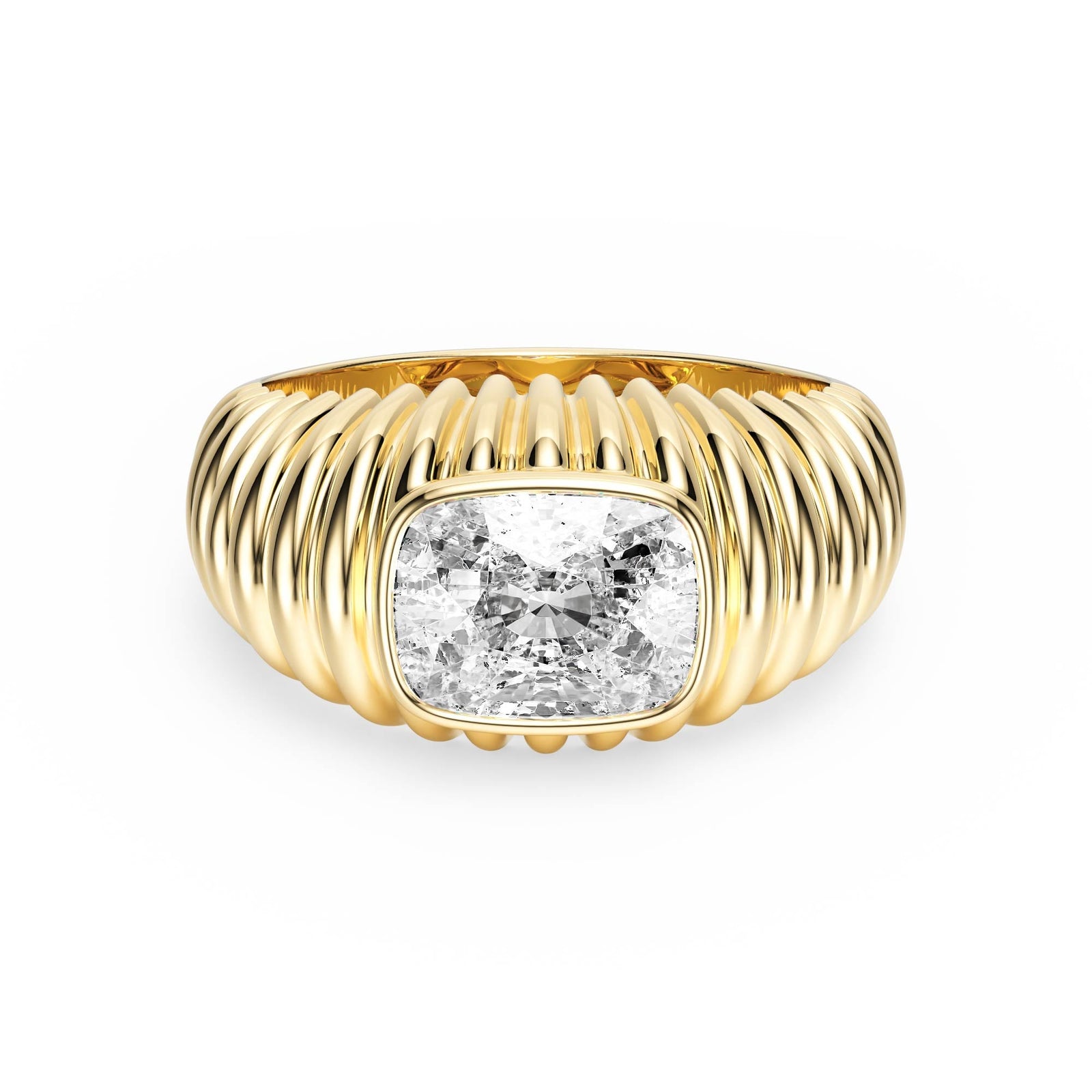 Pleated Elongated Cushion Lab Diamond Signet Ring - R1265 in Ready Rings by 18 KARATS INC.