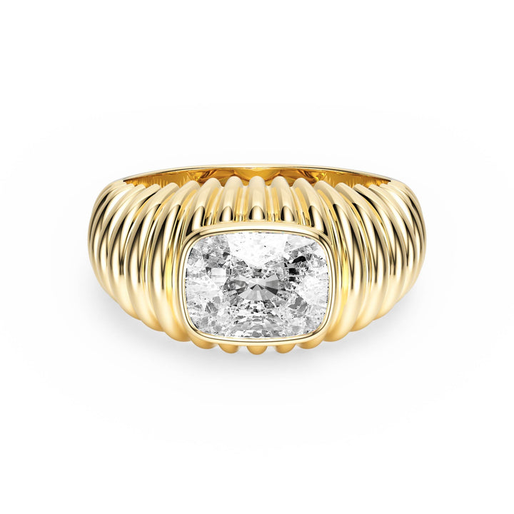 Pleated Elongated Cushion Lab Diamond Signet Ring - R1265 in Ready Rings by 18 KARATS INC.
