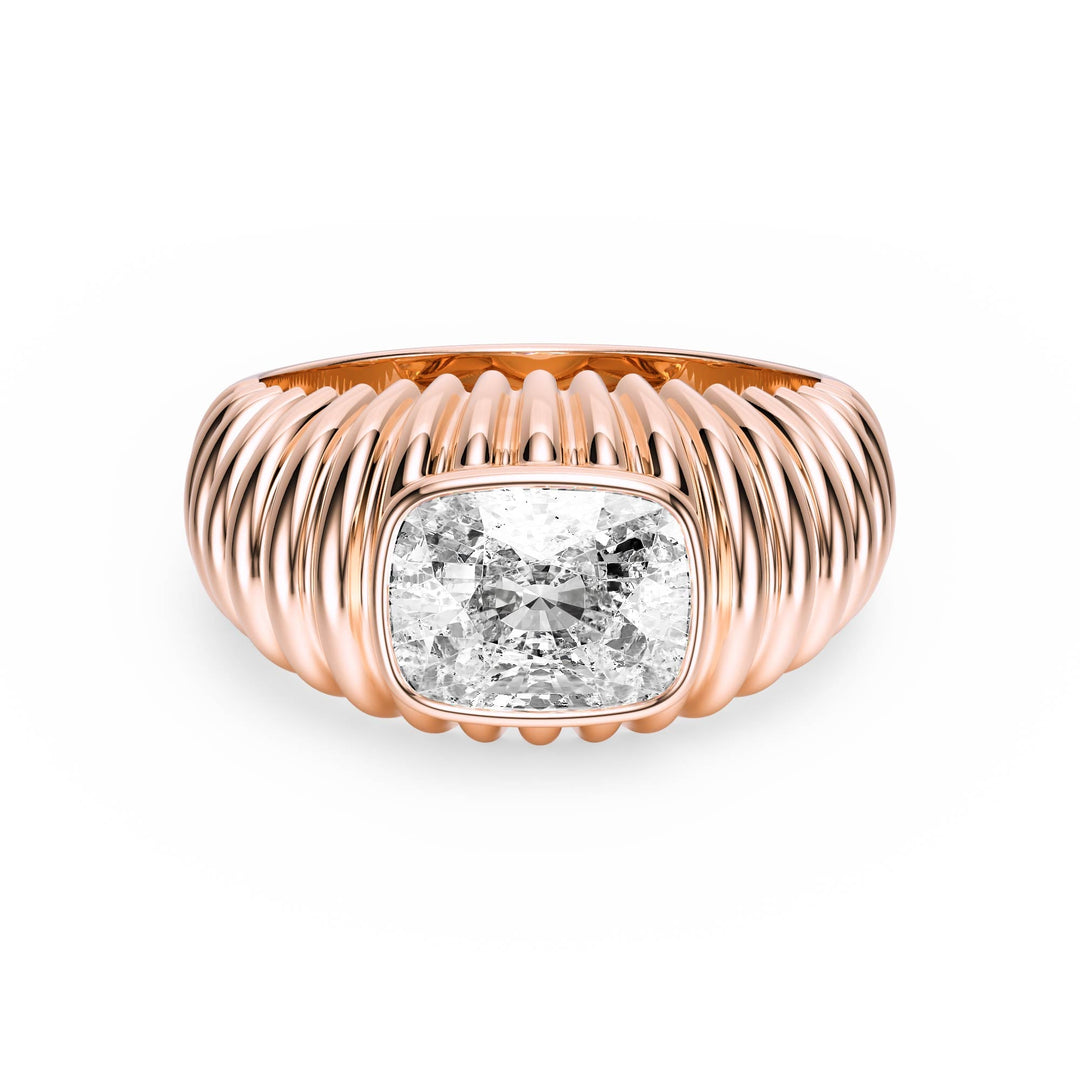 Pleated Elongated Cushion Lab Diamond Signet Ring - R1265 in Ready Rings by 18 KARATS INC.