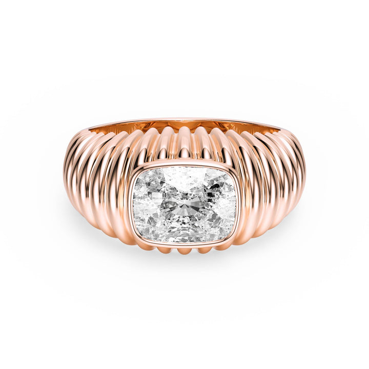 Pleated Elongated Cushion Lab Diamond Signet Ring - R1265 in Ready Rings by 18 KARATS INC.