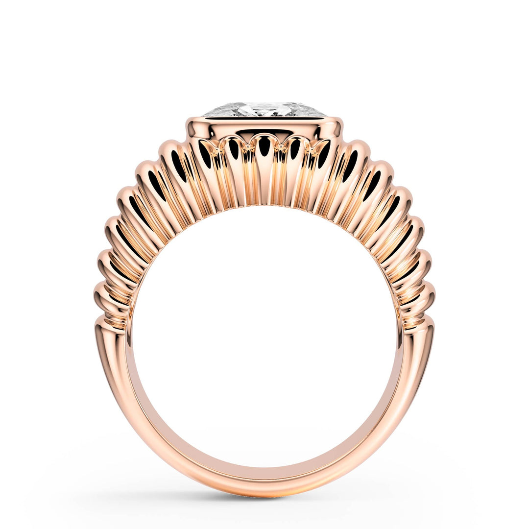 Pleated Elongated Cushion Lab Diamond Signet Ring - R1265 in Ready Rings by 18 KARATS INC.