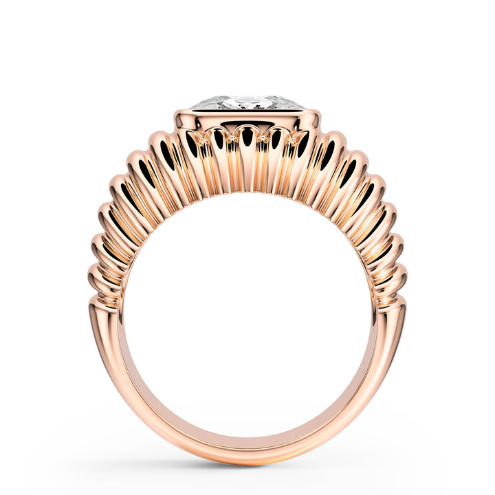 Pleated Elongated Cushion Lab Diamond Signet Ring - R1265 in Ready Rings by 18 KARATS INC.