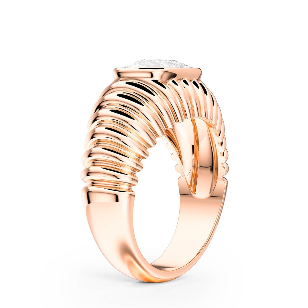 Pleated Elongated Cushion Lab Diamond Signet Ring - R1265 in Ready Rings by 18 KARATS INC.