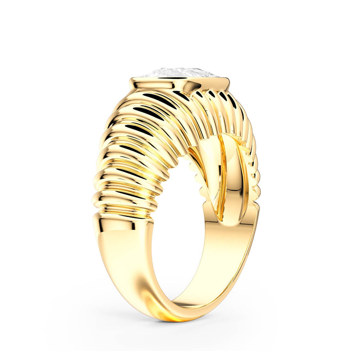 Pleated Elongated Cushion Lab Diamond Signet Ring - R1265 in Ready Rings by 18 KARATS INC.