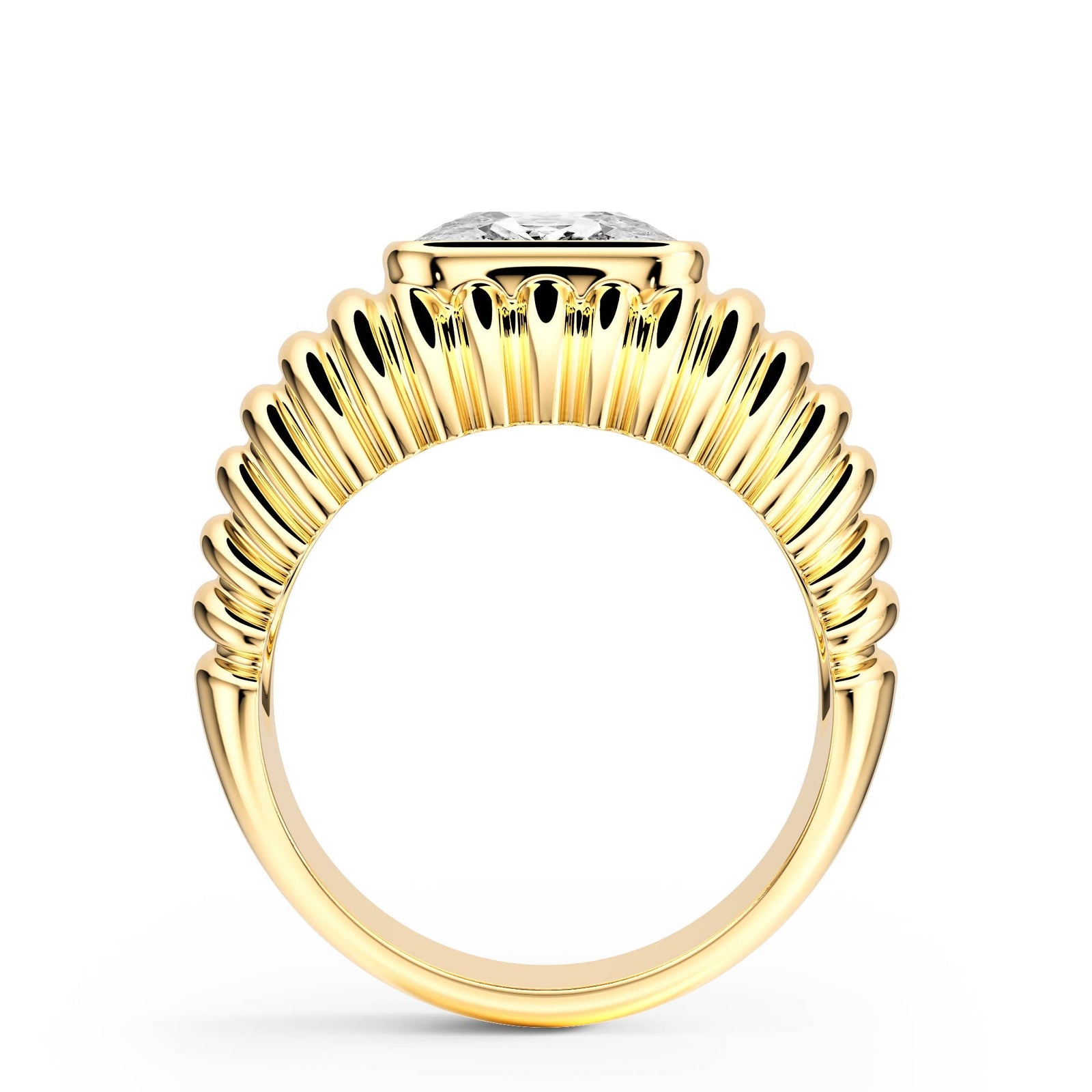 Pleated Elongated Cushion Lab Diamond Signet Ring - R1265 in Ready Rings by 18 KARATS INC.
