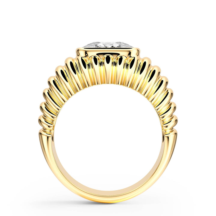 Pleated Elongated Cushion Lab Diamond Signet Ring - R1265 in Ready Rings by 18 KARATS INC.