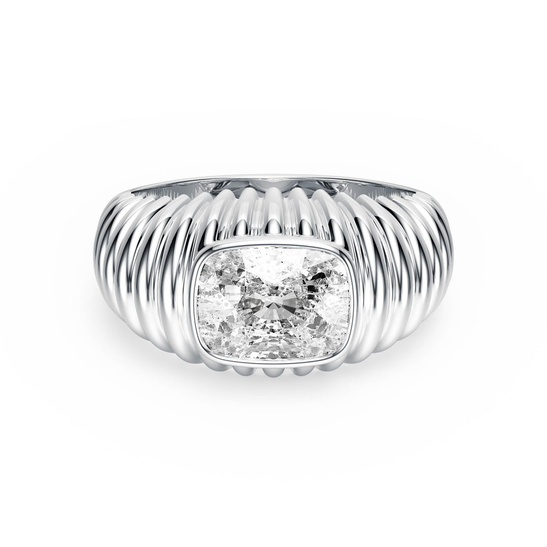 Pleated Elongated Cushion Lab Diamond Signet Ring - R1265 in Ready Rings by 18 KARATS INC.