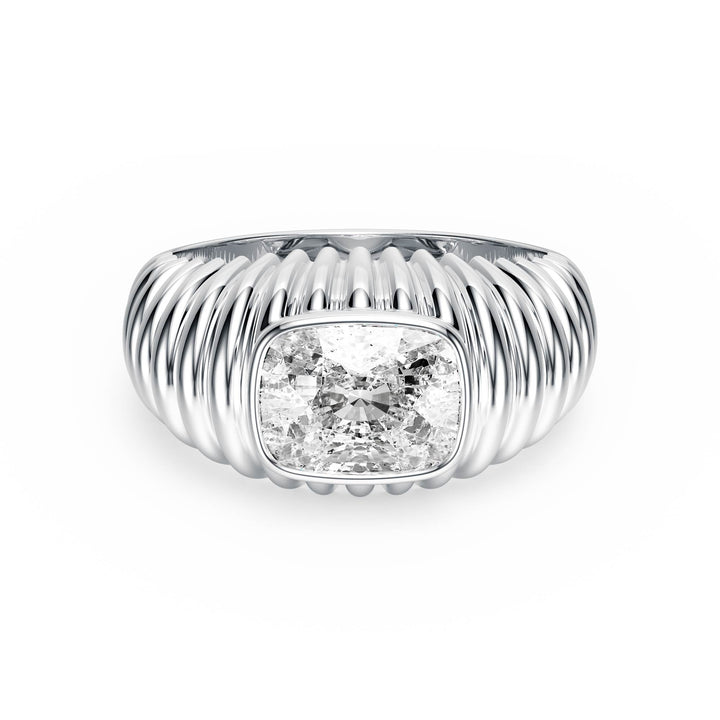 Pleated Elongated Cushion Lab Diamond Signet Ring - R1265 in Ready Rings by 18 KARATS INC.