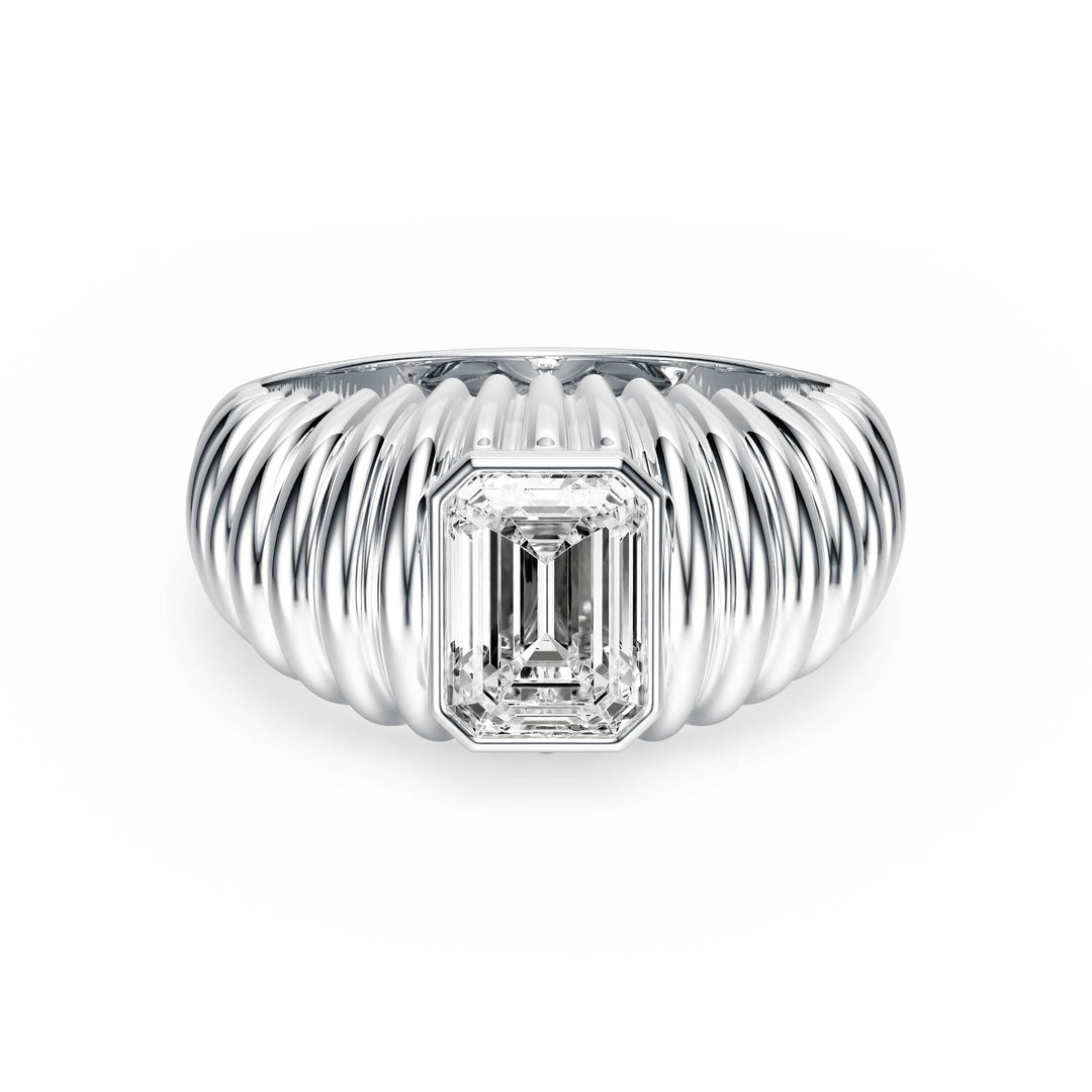 Pleated Emerald Lab Diamond Signet Ring - R1265 in Ready Rings by 18 KARATS INC.