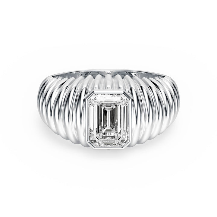 Pleated Emerald Lab Diamond Signet Ring - R1265 in Ready Rings by 18 KARATS INC.