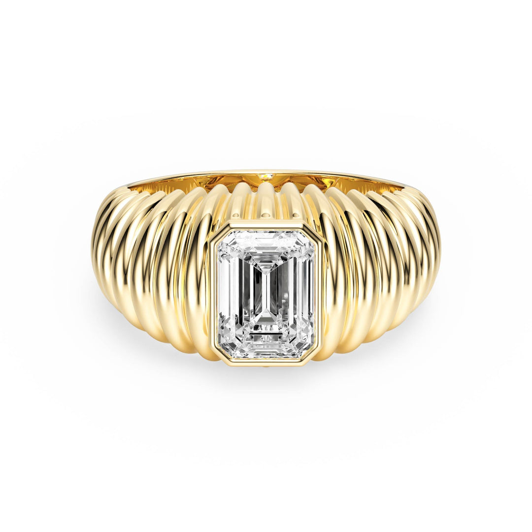 Pleated Emerald Lab Diamond Signet Ring - R1265 in Ready Rings by 18 KARATS INC.