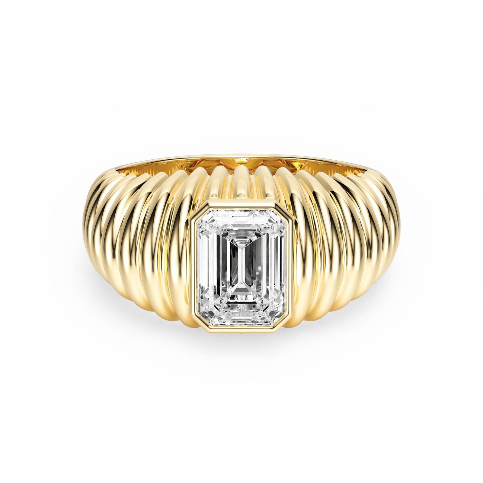 Pleated Emerald Lab Diamond Signet Ring - R1265 in Ready Rings by 18 KARATS INC.