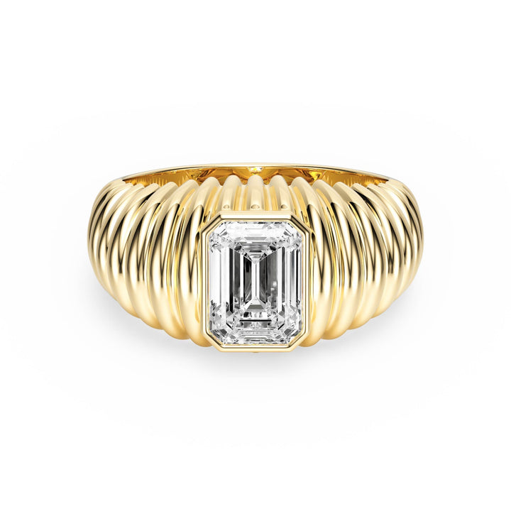 Pleated Emerald Lab Diamond Signet Ring - R1265 in Ready Rings by 18 KARATS INC.