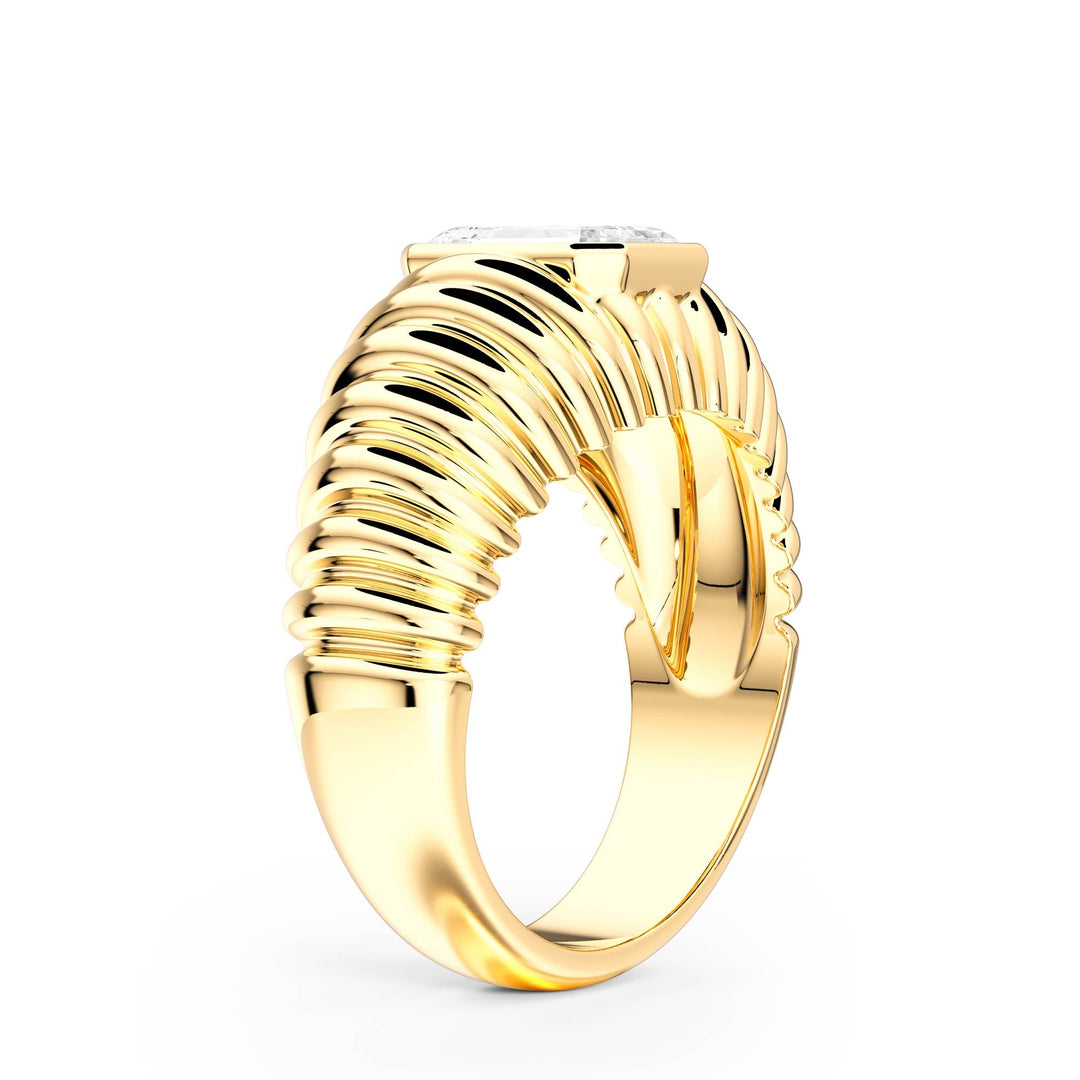 Pleated Emerald Lab Diamond Signet Ring - R1265 in Ready Rings by 18 KARATS INC.