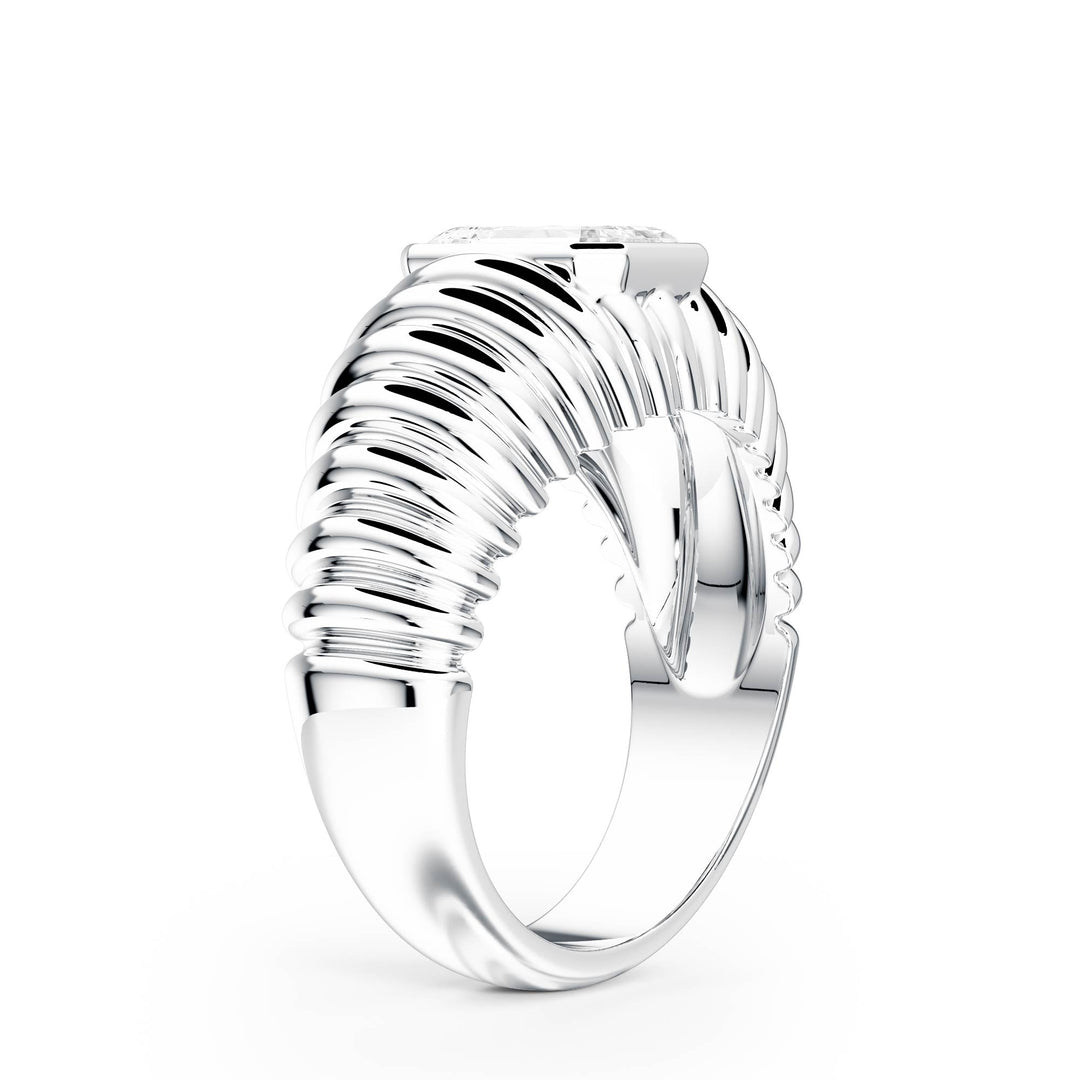 Pleated Emerald Lab Diamond Signet Ring - R1265 in Ready Rings by 18 KARATS INC.