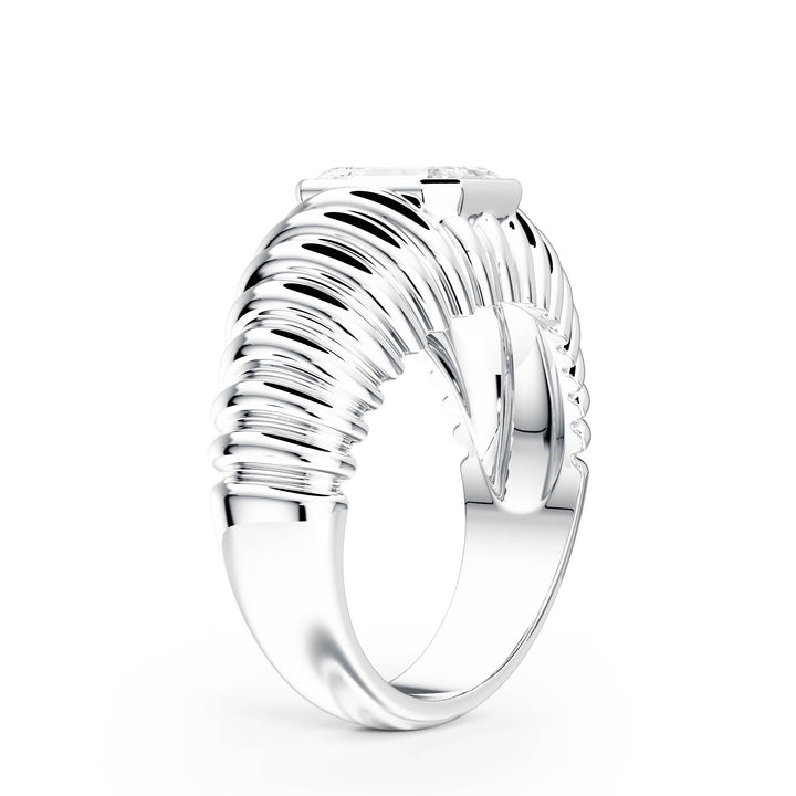 Pleated Emerald Lab Diamond Signet Ring - R1265 in Ready Rings by 18 KARATS INC.