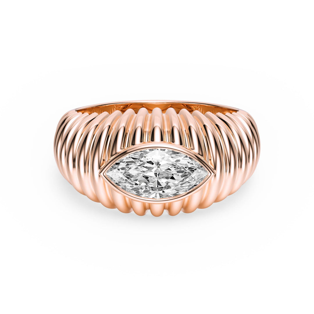 Pleated Marquise Lab Diamond Signet Ring - R1265 in Ready Rings by 18 KARATS INC.