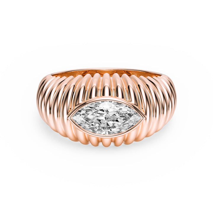 Pleated Marquise Lab Diamond Signet Ring - R1265 in Ready Rings by 18 KARATS INC.