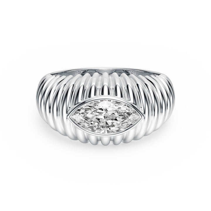 Pleated Marquise Lab Diamond Signet Ring - R1265 in Ready Rings by 18 KARATS INC.