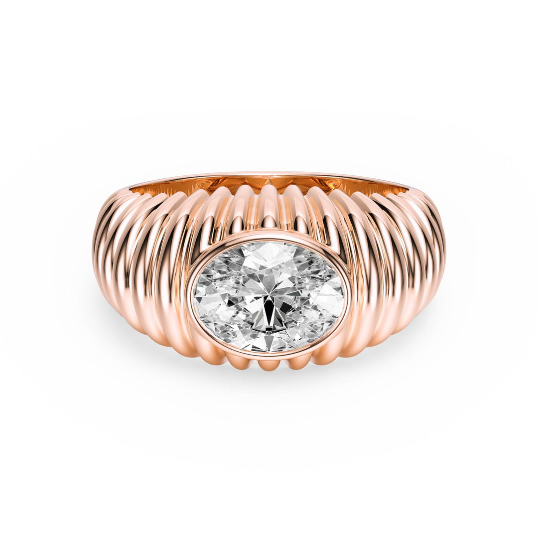 Pleated Oval Lab Diamond Signet Ring - R1265 in Ready Rings by 18 KARATS INC.