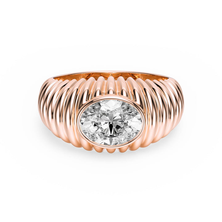 Pleated Oval Lab Diamond Signet Ring - R1265 in Ready Rings by 18 KARATS INC.