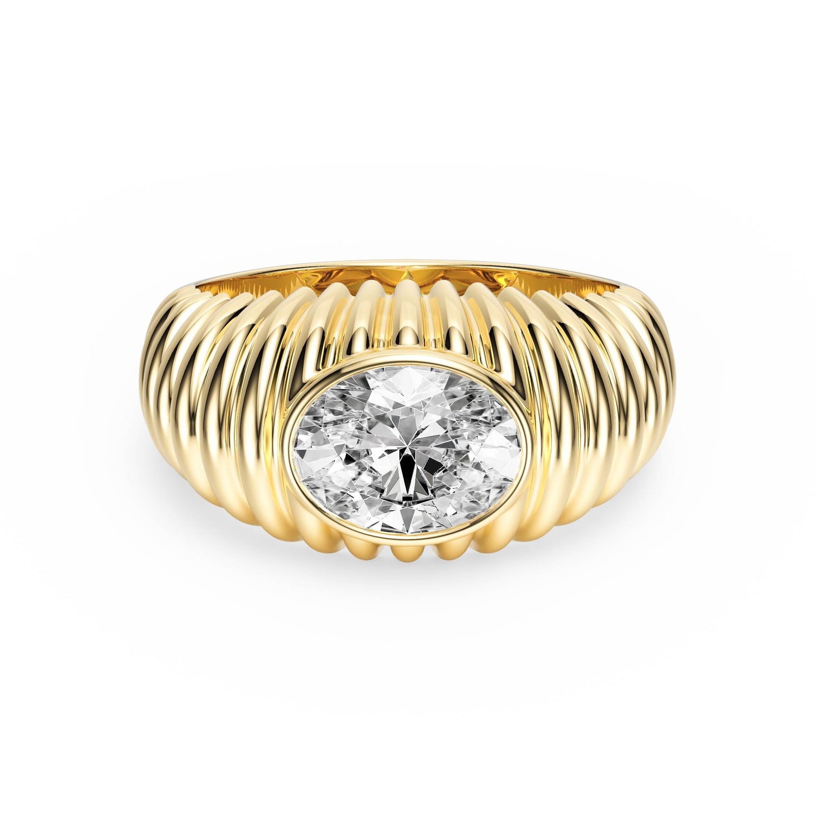 Pleated Oval Lab Diamond Signet Ring - R1265 in Ready Rings by 18 KARATS INC.