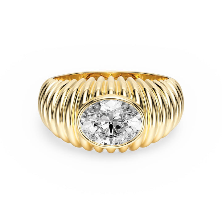 Pleated Oval Lab Diamond Signet Ring - R1265 in Ready Rings by 18 KARATS INC.