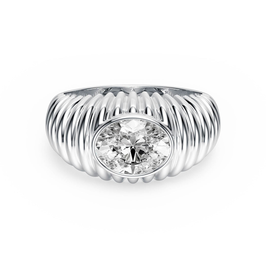 Pleated Oval Lab Diamond Signet Ring - R1265 in Ready Rings by 18 KARATS INC.