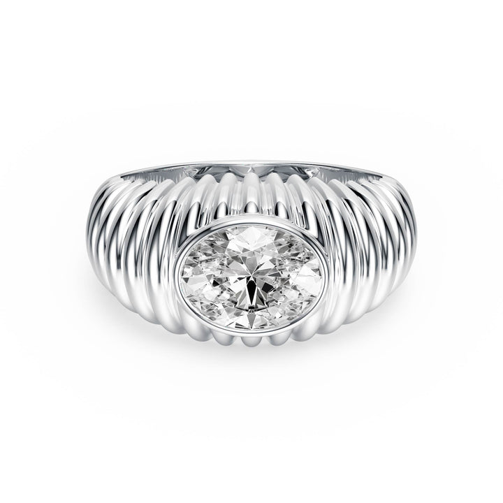 Pleated Oval Lab Diamond Signet Ring - R1265 in Ready Rings by 18 KARATS INC.