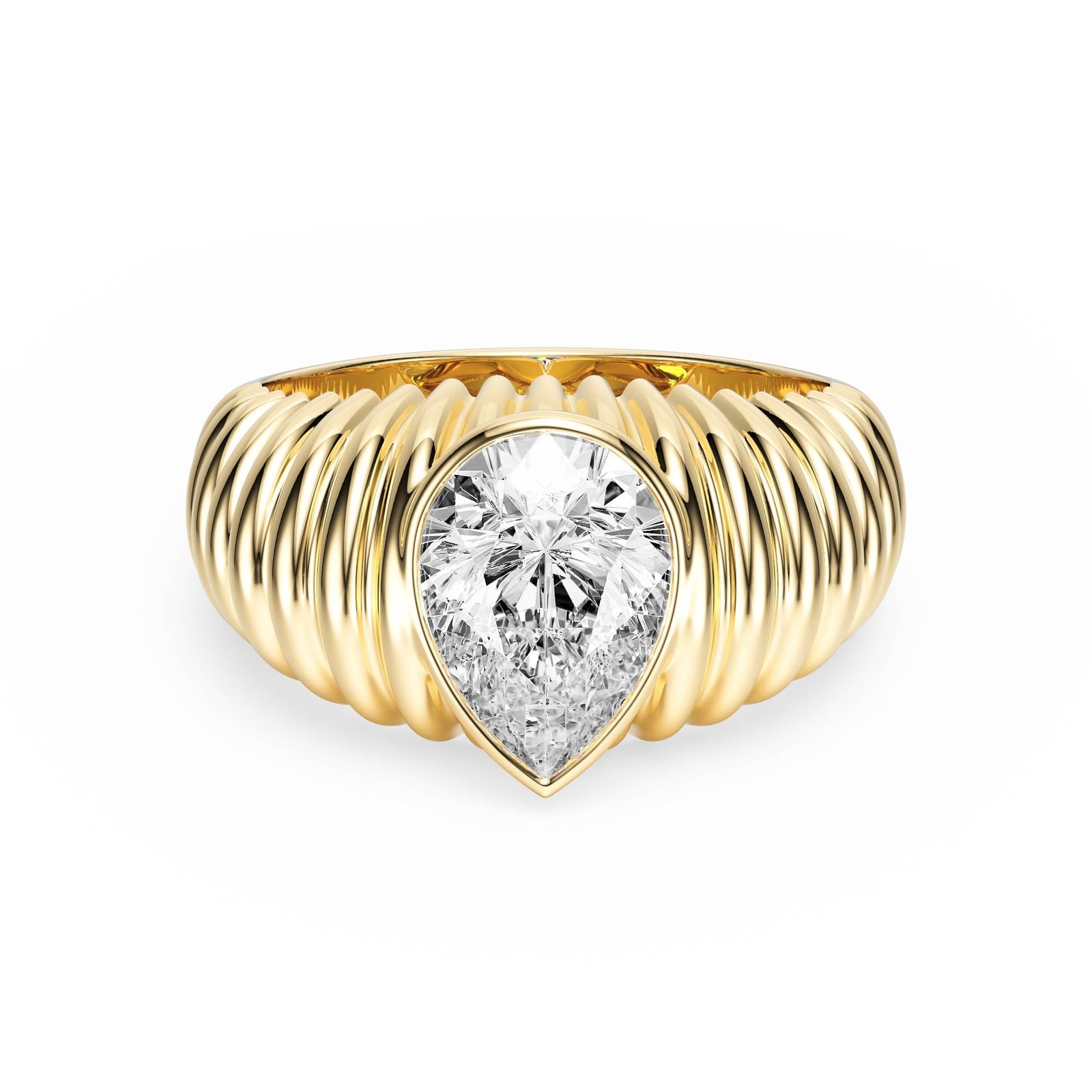 Pleated Pear Lab Diamond Signet Ring - R1265 in Ready Rings by 18 KARATS INC.