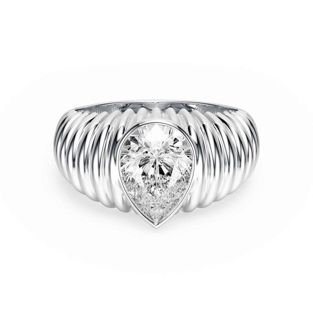 Pleated Pear Lab Diamond Signet Ring - R1265 in Ready Rings by 18 KARATS INC.