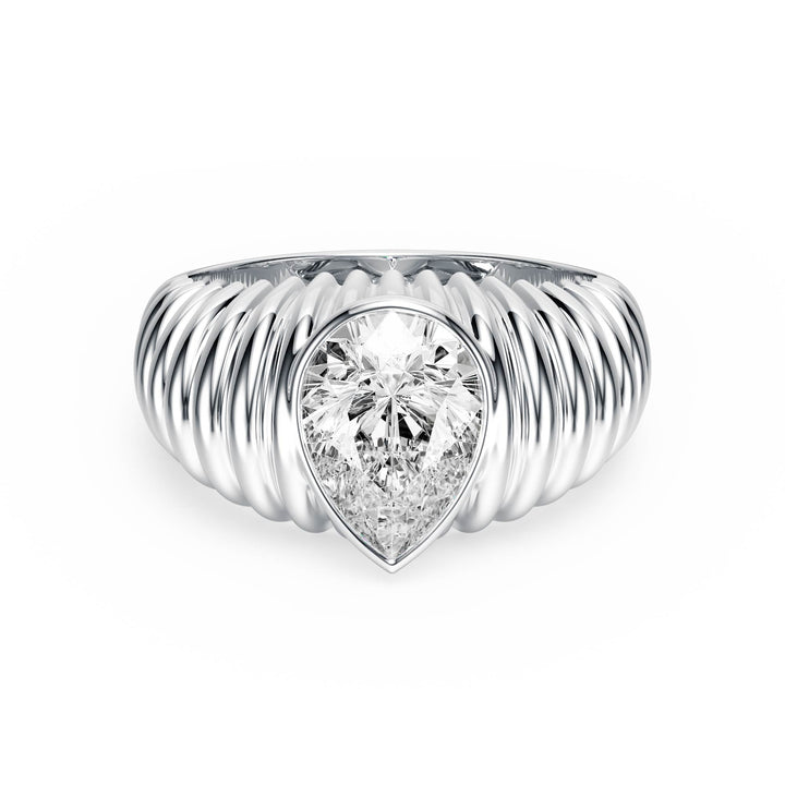 Pleated Pear Lab Diamond Signet Ring - R1265 in Ready Rings by 18 KARATS INC.