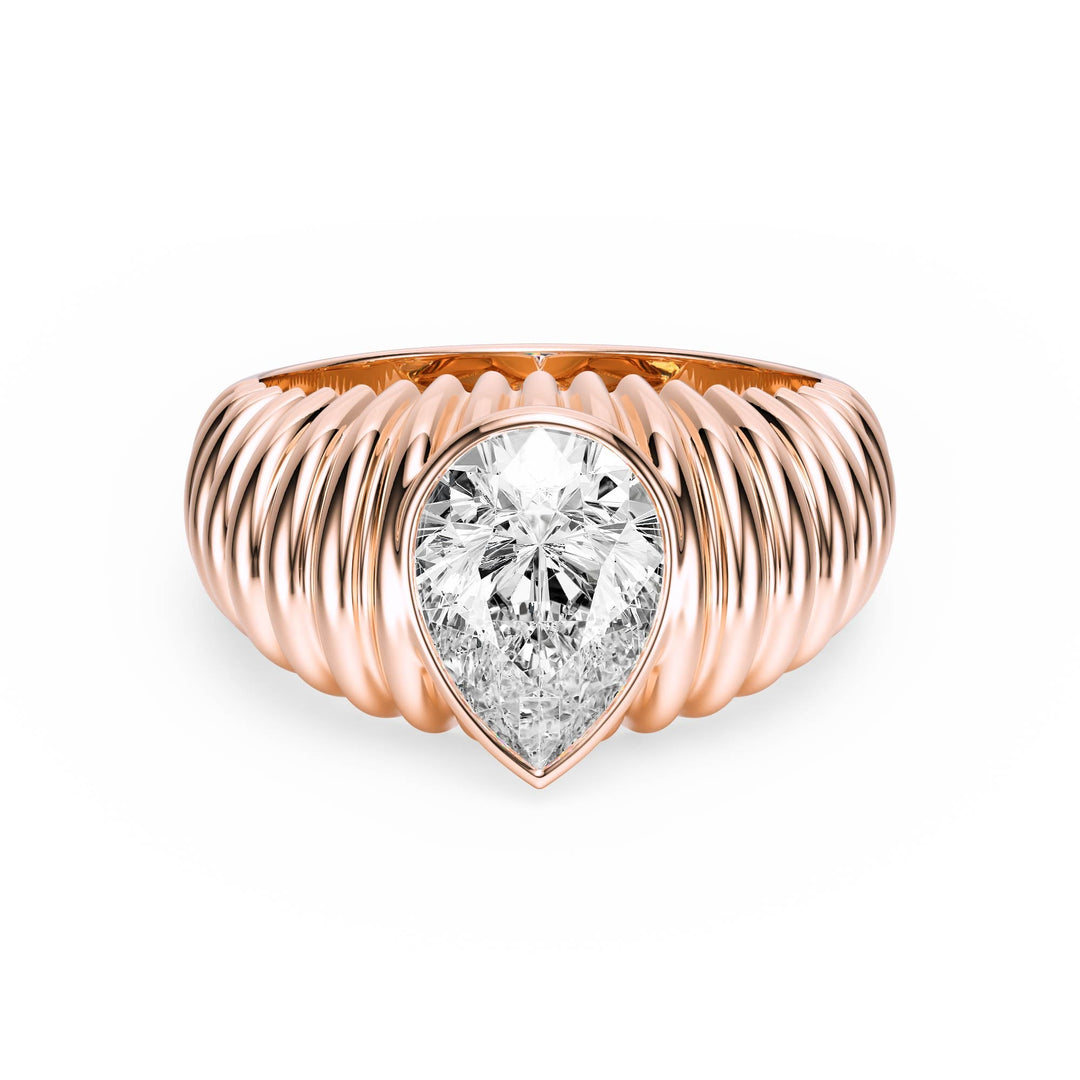 Pleated Pear Lab Diamond Signet Ring - R1265 in Ready Rings by 18 KARATS INC.
