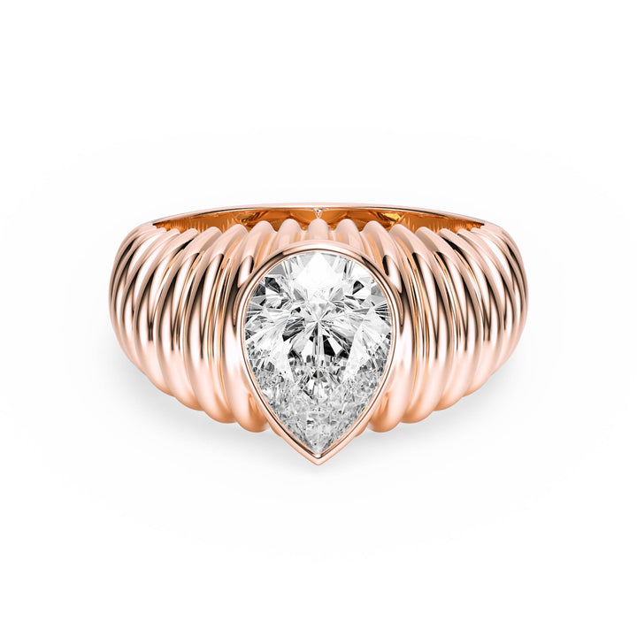 Pleated Pear Lab Diamond Signet Ring - R1265 in Ready Rings by 18 KARATS INC.