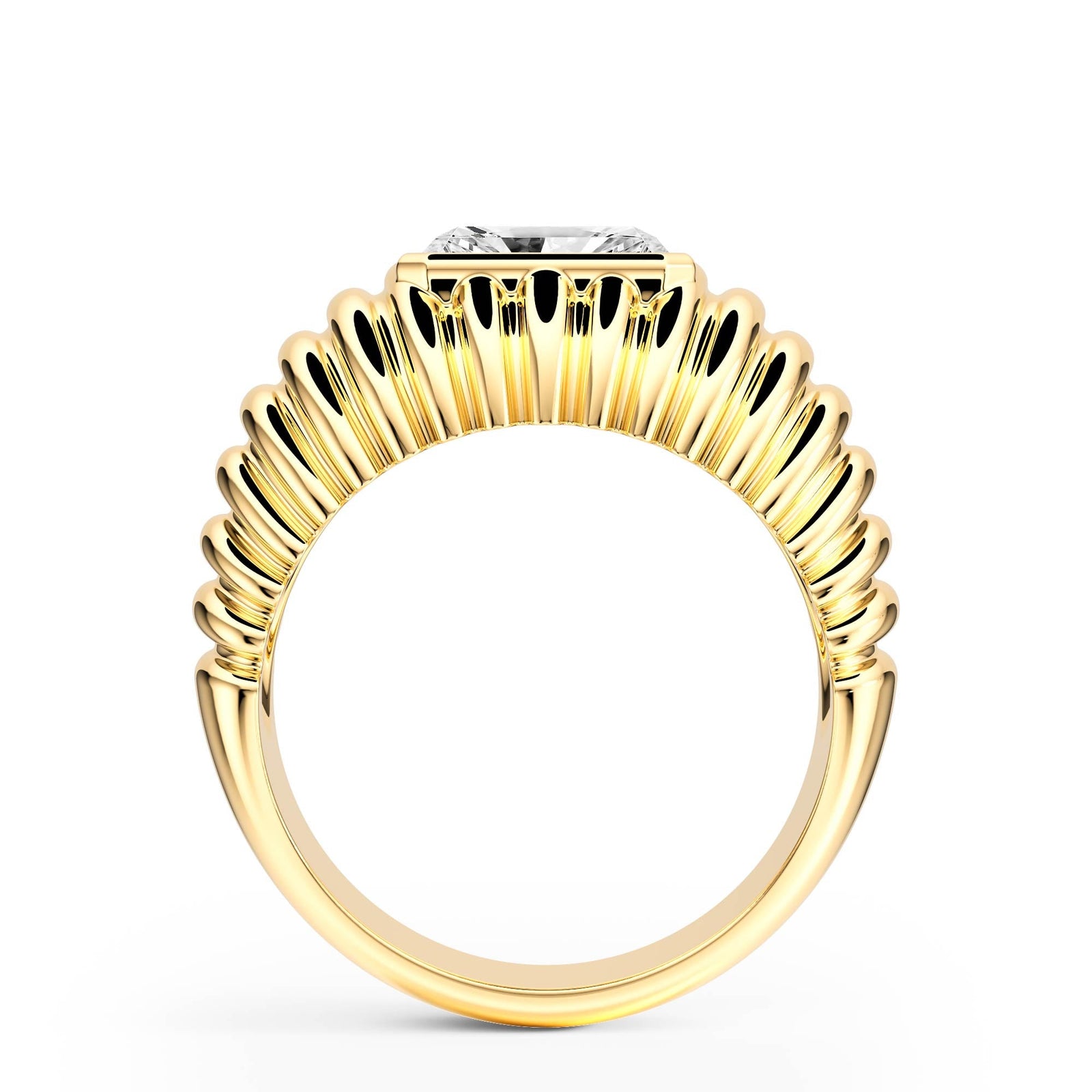 Pleated Radiant Diamond Signet Ring - R1265 in Ring by 18 KARATS INC.