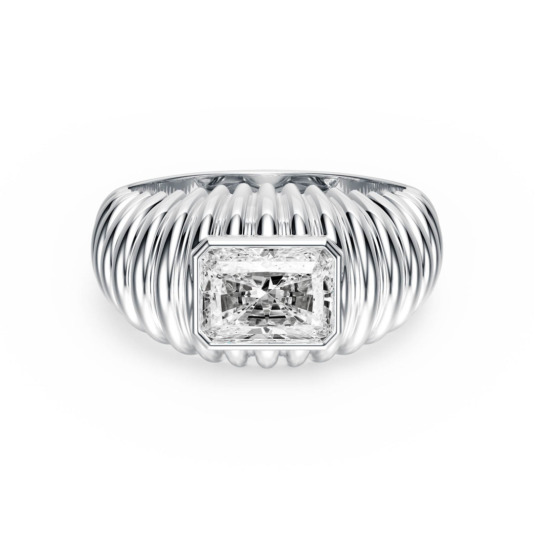 Pleated Radiant Diamond Signet Ring - R1265 in Ring by 18 KARATS INC.