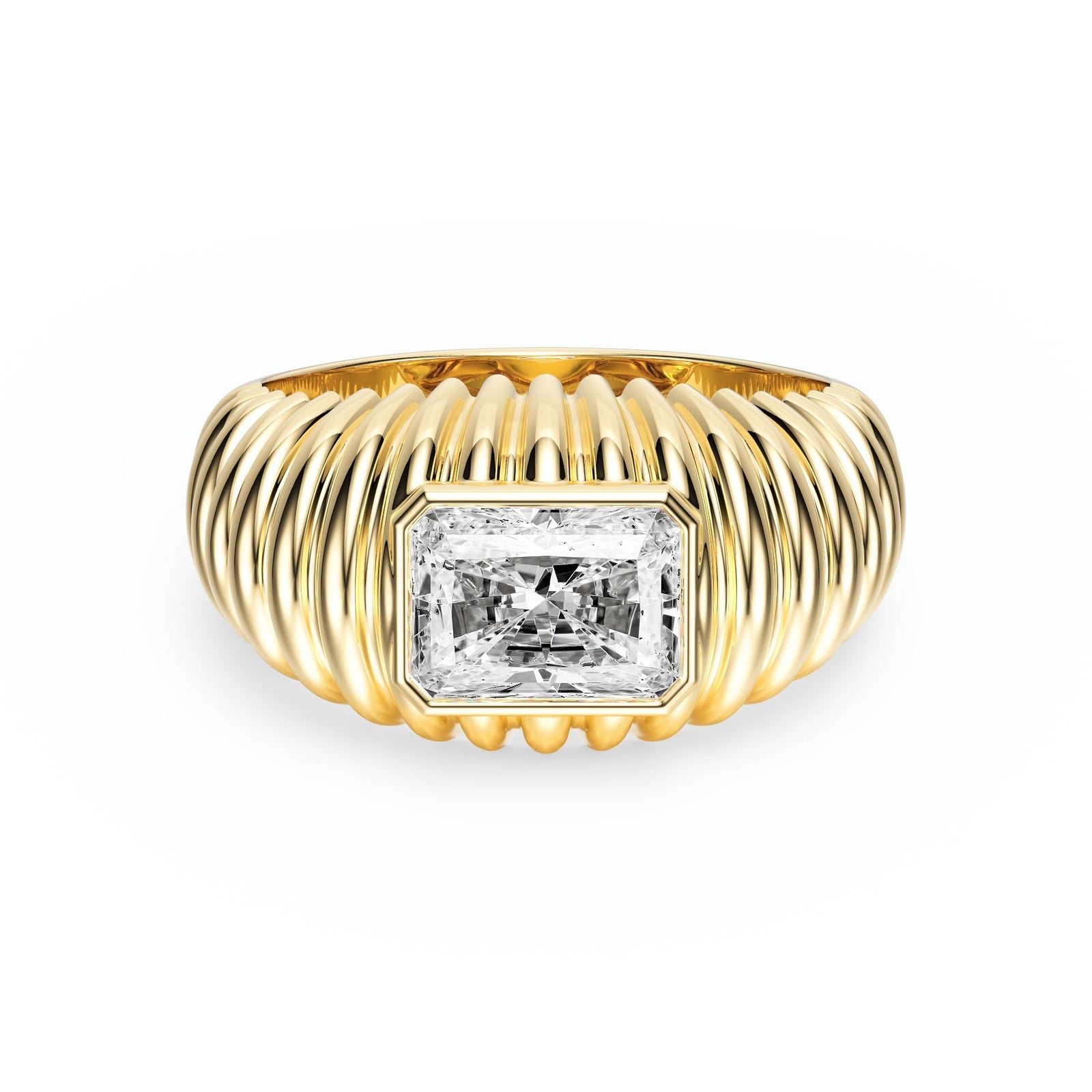 Pleated Radiant Diamond Signet Ring - R1265 in Ring by 18 KARATS INC.