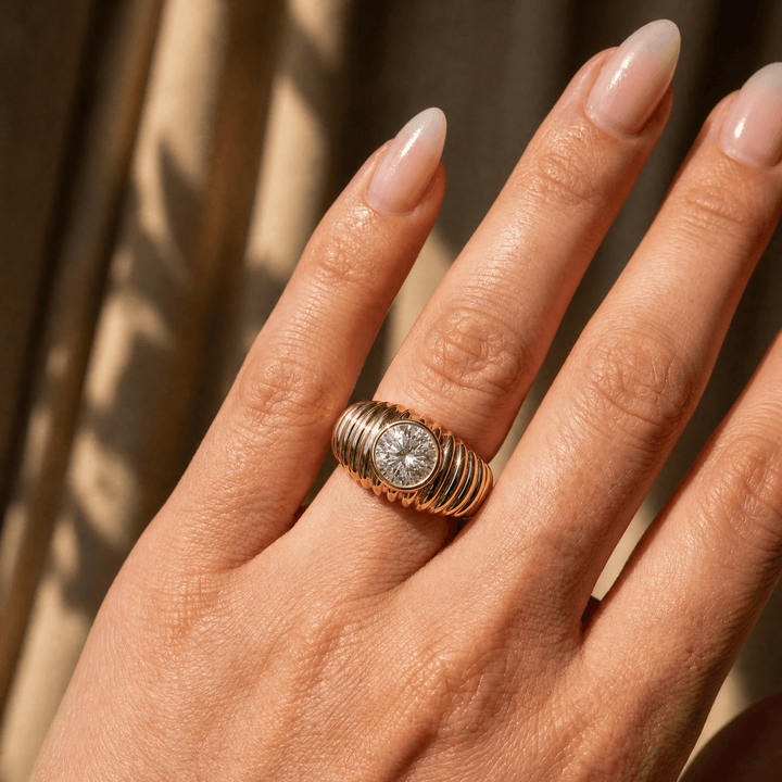 Pleated Round Diamond Signet Ring - R1265 in Ring by 18 KARATS INC.