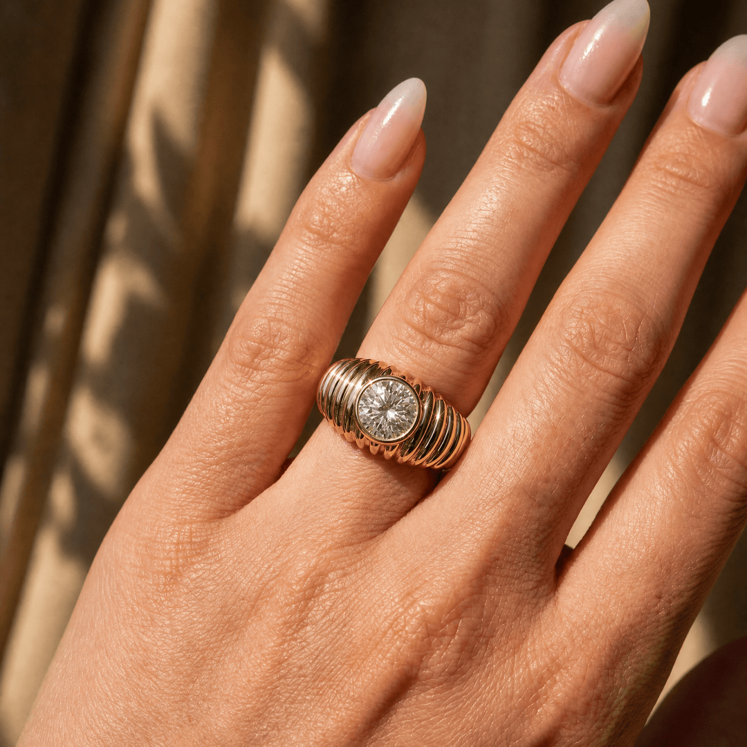 Pleated Round Lab Diamond Signet Ring - R1265 in Ready Rings by 18 KARATS INC.