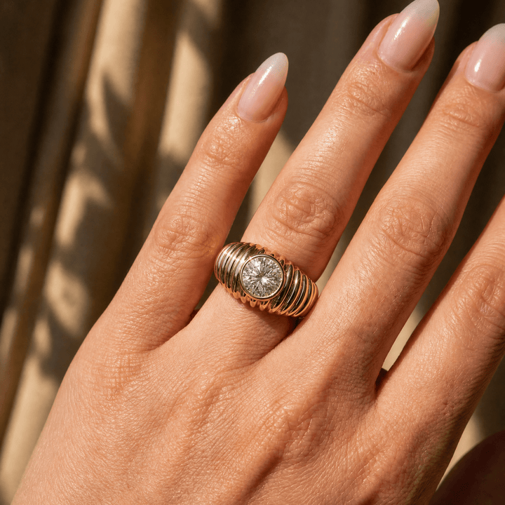 Pleated Round Lab Diamond Signet Ring - R1265 in Ready Rings by 18 KARATS INC.