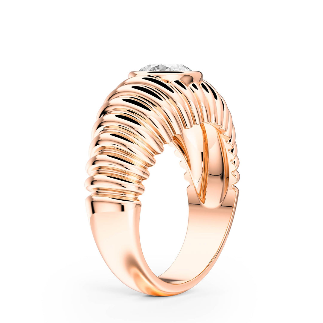 Pleated Round Lab Diamond Signet Ring - R1265 in Ready Rings by 18 KARATS INC.