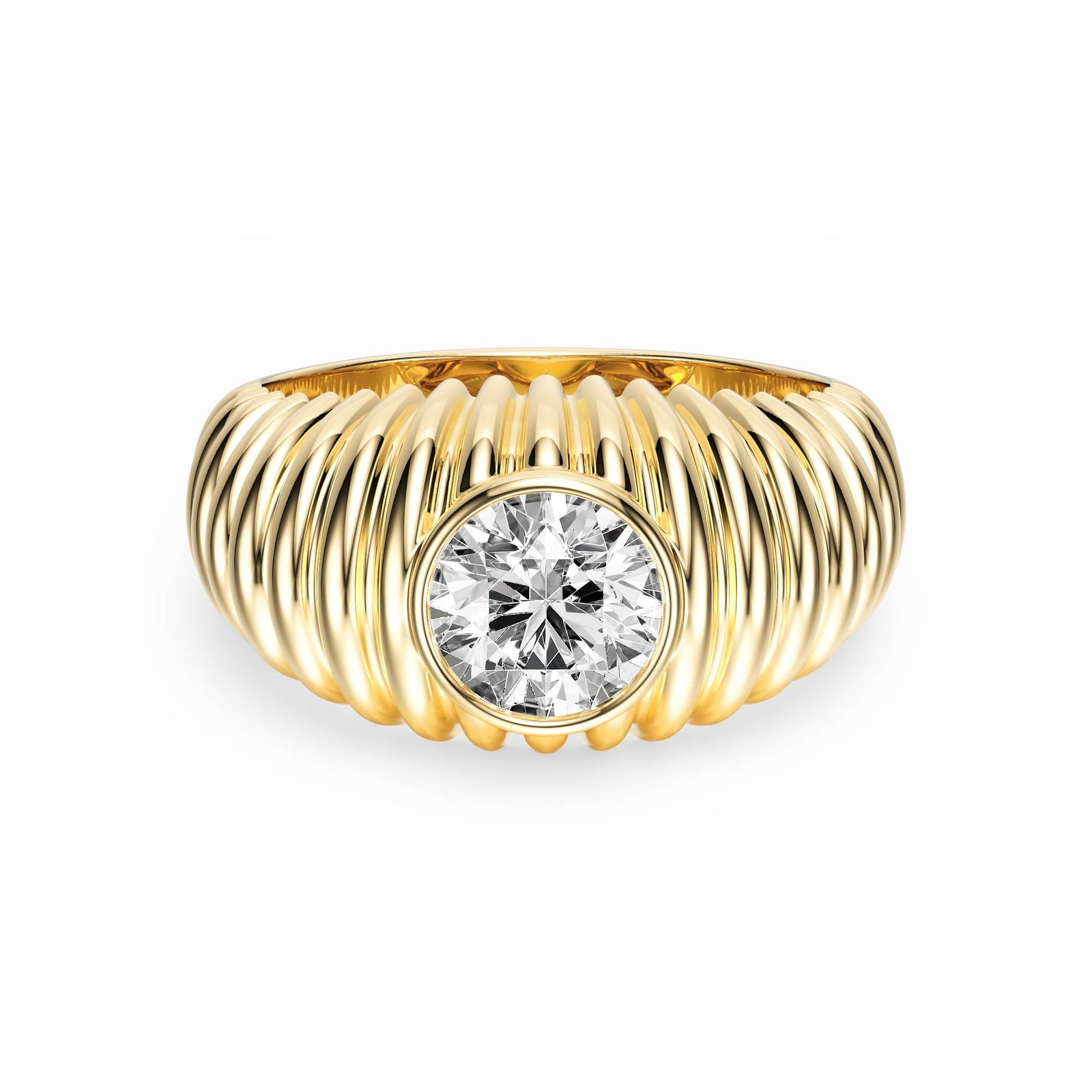 Pleated Round Lab Diamond Signet Ring - R1265 in Ready Rings by 18 KARATS INC.
