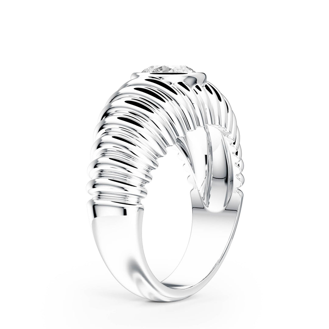 Pleated Round Lab Diamond Signet Ring - R1265 in Ready Rings by 18 KARATS INC.