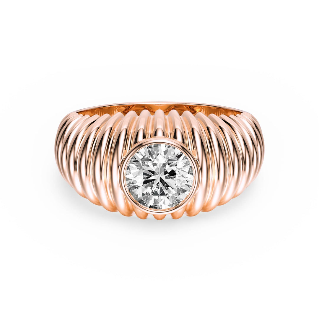 Pleated Round Lab Diamond Signet Ring - R1265 in Ready Rings by 18 KARATS INC.