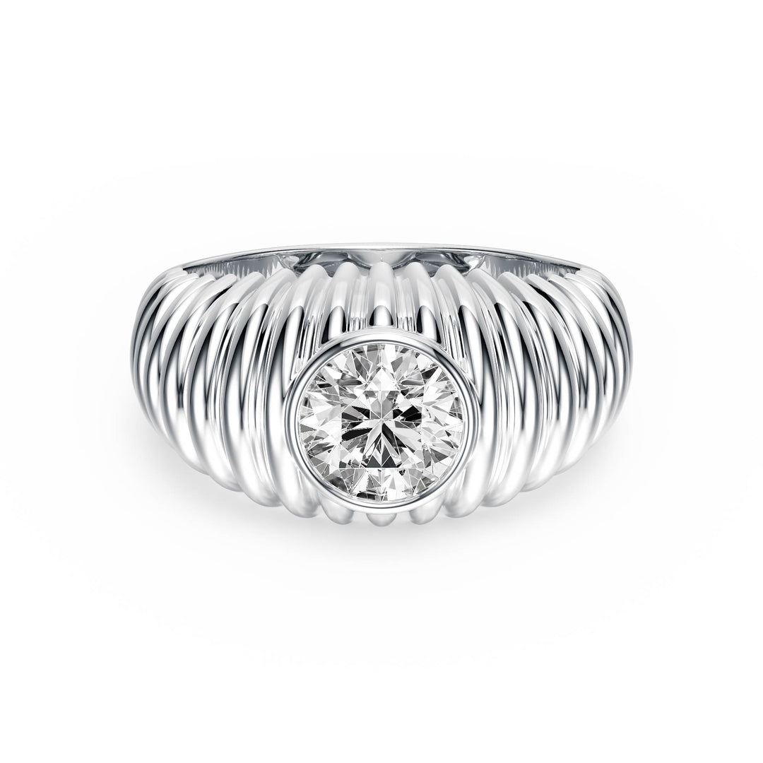 Pleated Round Lab Diamond Signet Ring - R1265 in Ready Rings by 18 KARATS INC.