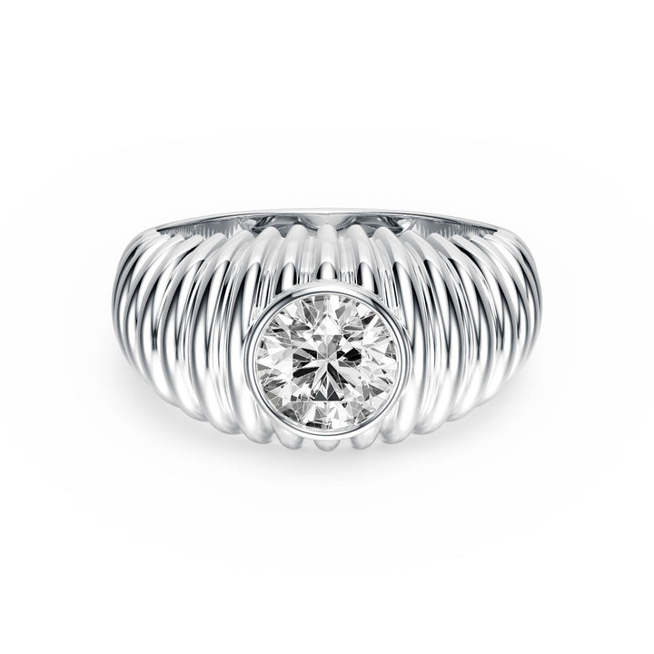 Pleated Round Lab Diamond Signet Ring - R1265 in Ready Rings by 18 KARATS INC.